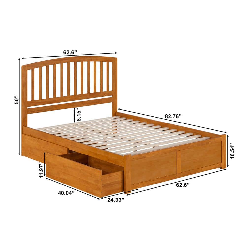 Light Toffee Queen Wood Platform Bed with Storage Drawers