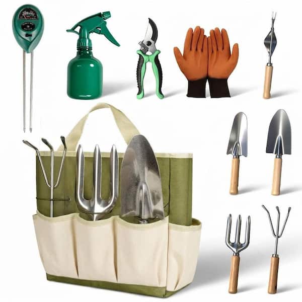 Misopily 10-Piece Garden Tool Set with Moisture Meter, Rust-Resistant  Stainless Steel Tools, Gloves and Storage Bag SA1128B792 - The Home Depot