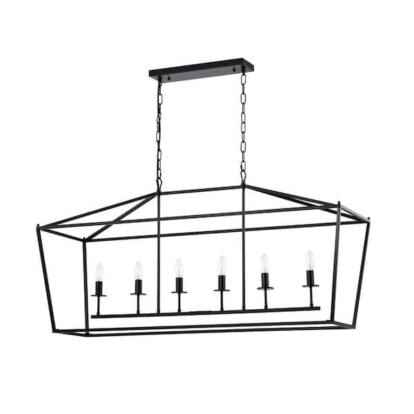 Warehouse of Tiffany Buelex 48 in. 6-Lights Indoor Matte Black Finish Chandelier with Light Kit