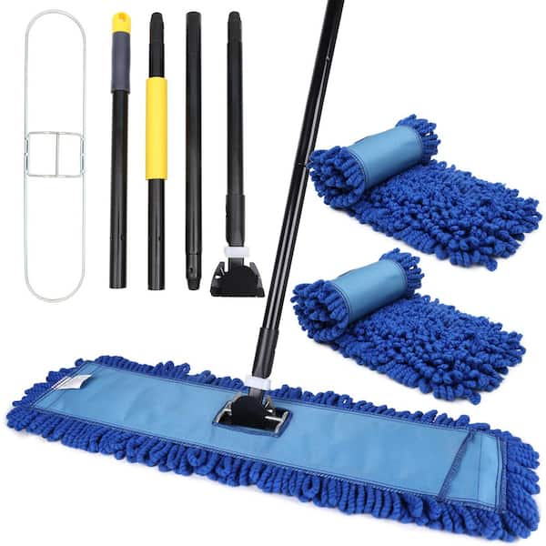 Combo of 24 in. Microfiber Dust Mop Heads (2-Piece) with Frame and 61 in. Extendable Clip-On Handle, Cleaning Kit