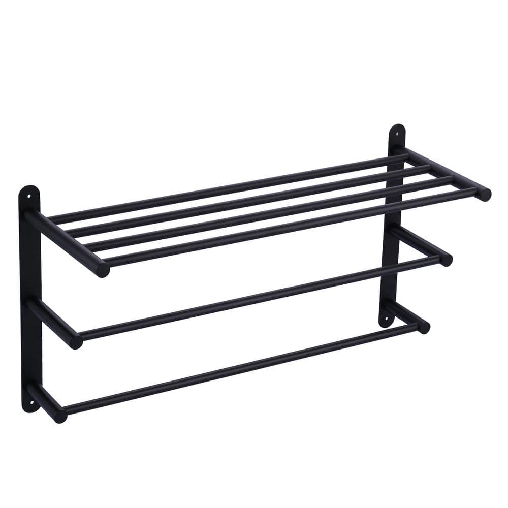 ALEASHA 3-Tier Wall Mounted Towel Rack in Matte Black AL-8J502B - The ...