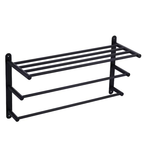 ALEASHA 3-Tier Wall Mounted Towel Rack in Matte Black
