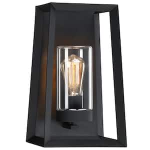 Fine forge 13.5 in. 1-Light Black Outdoor Wall Lantern Sconce with Clear Closed Glass