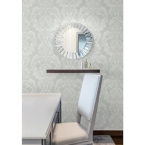 56 sq. ft. Metallic Moonstone Linnet Damask Unpasted Paper Wallpaper Roll