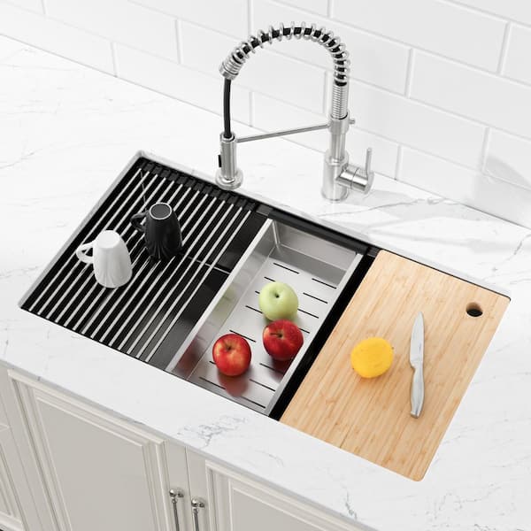 30 in. Undermount Single Bowl 20 Gauge Black Stainless Steel Kitchen Sink with Drain Board