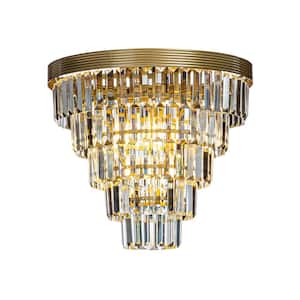 4-Light 16 in. Tiered Gold Flush Mount With Clear Crystals