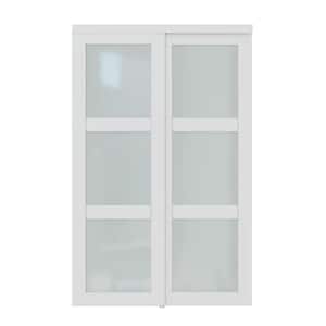 48 in. x 80 in. 3-Lite Frosted Glass White Primed MDF Interior Closet Sliding Door with Hardware