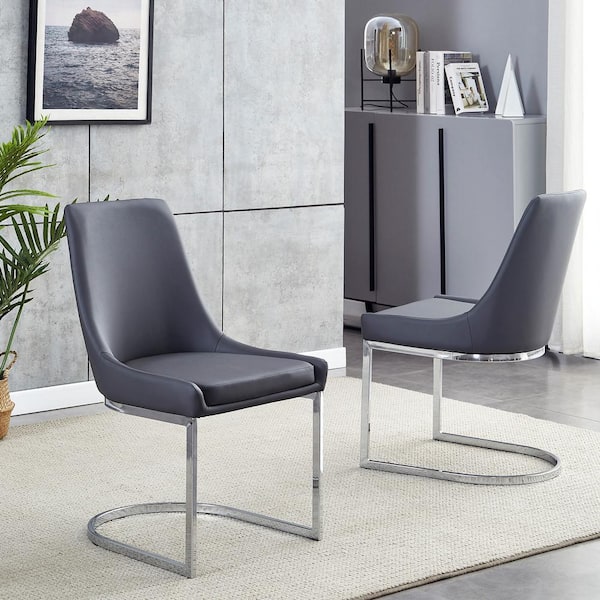 Seafuloy Gray PU Leather Dining Room Side Chairs With Metal Base (Set of 2)
