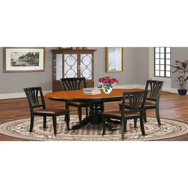 East West Furniture 5-Piece Oval Black Finish Solid Wood Top Dining table with 4 Chairs with Lattice Back
