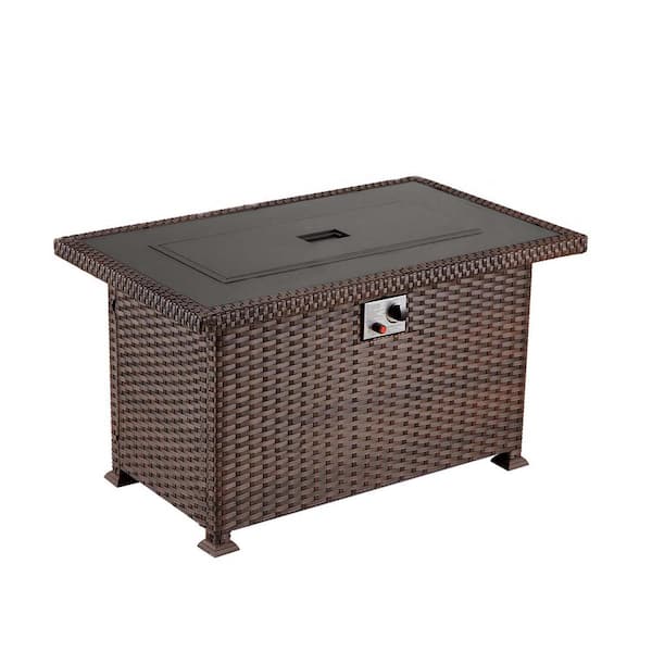 Miscool 44 in. Brown Wicker 50,000 BTU Outdoor Fire Pit Table CSA Certification and Aluminum Tabletop