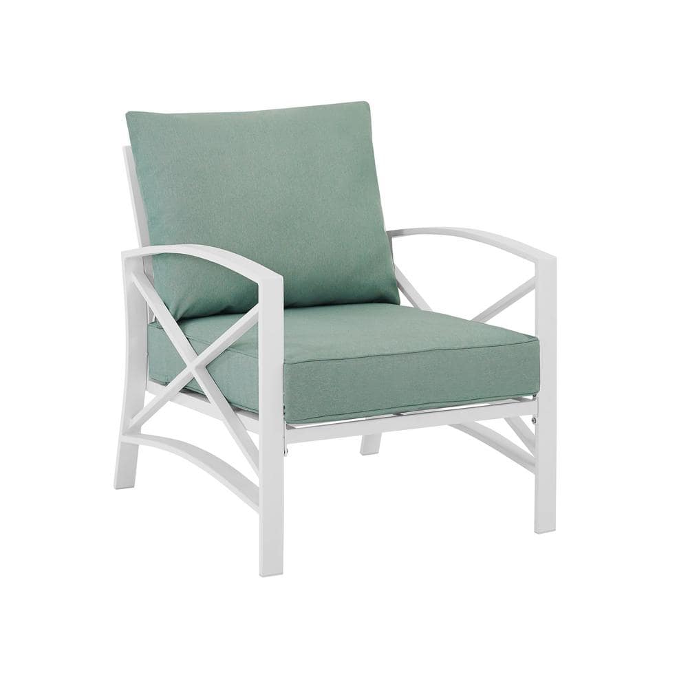 Mist and White Kaplan Transitional Outdoor Armchair with Cushions