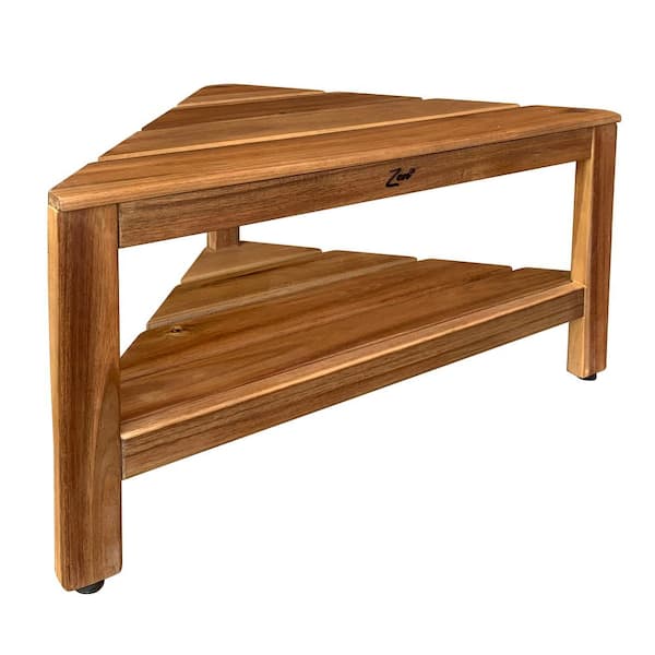 Unbranded Zen Acacia 28 in. Corner Shower Bench with Shelf
