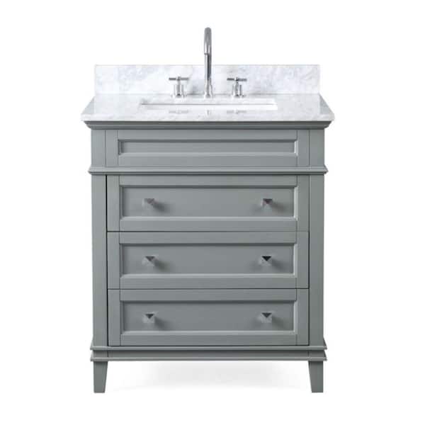 Benton Collection Felix 30 in. W x 22 in. D x 35 in. H Bathroom Vanity in Gray Color with Carrara Top