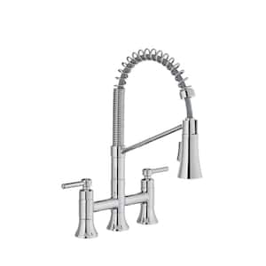 Pritchard Two-Handle Spring Neck Pull-Down Sprayer Bridge Kitchen Faucet in Chrome