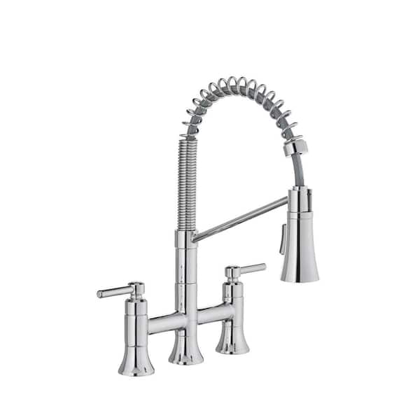 Glacier Bay Pritchard Double-Handle Spring Neck Pull-Down Sprayer Bridge Kitchen Faucet in Polished Chrome