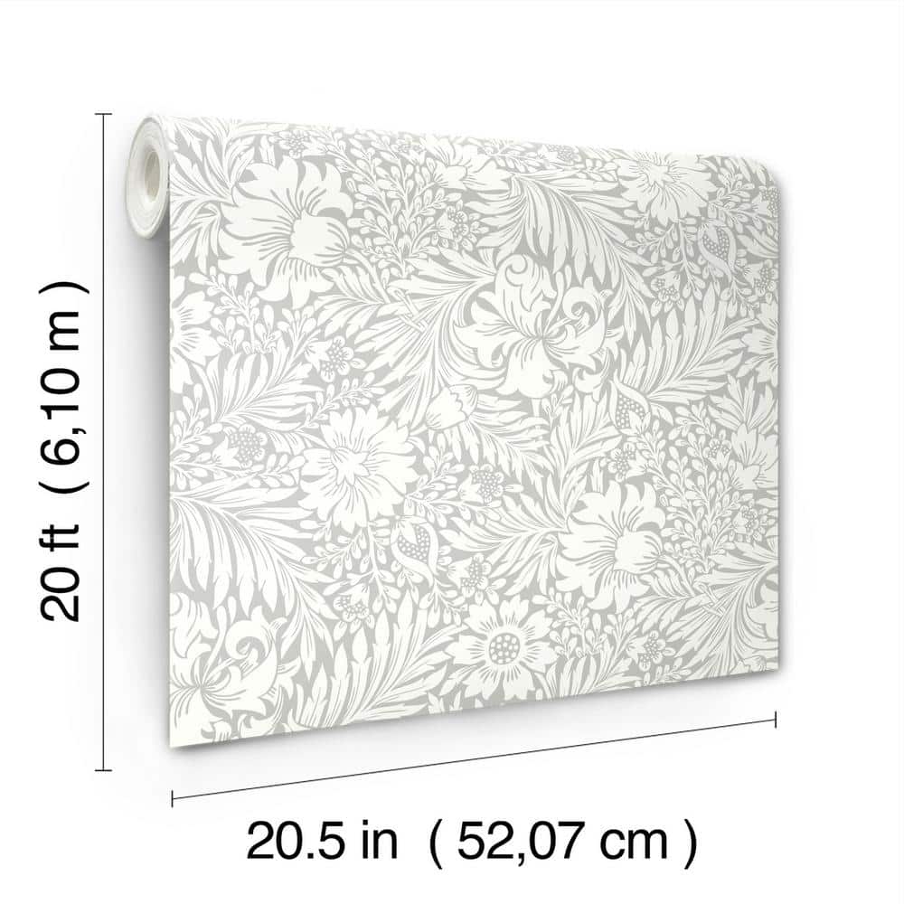 Mist Gray Floral Peel and Stick Vinyl Wallpaper