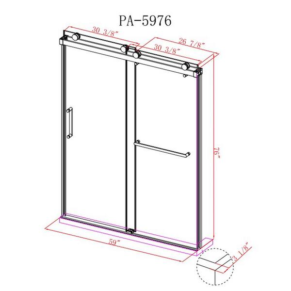 Unbranded - 59 in. W x 76 in. H Frameless Double Sliding Shower Door in Matt Black with Clear Tempered Glass