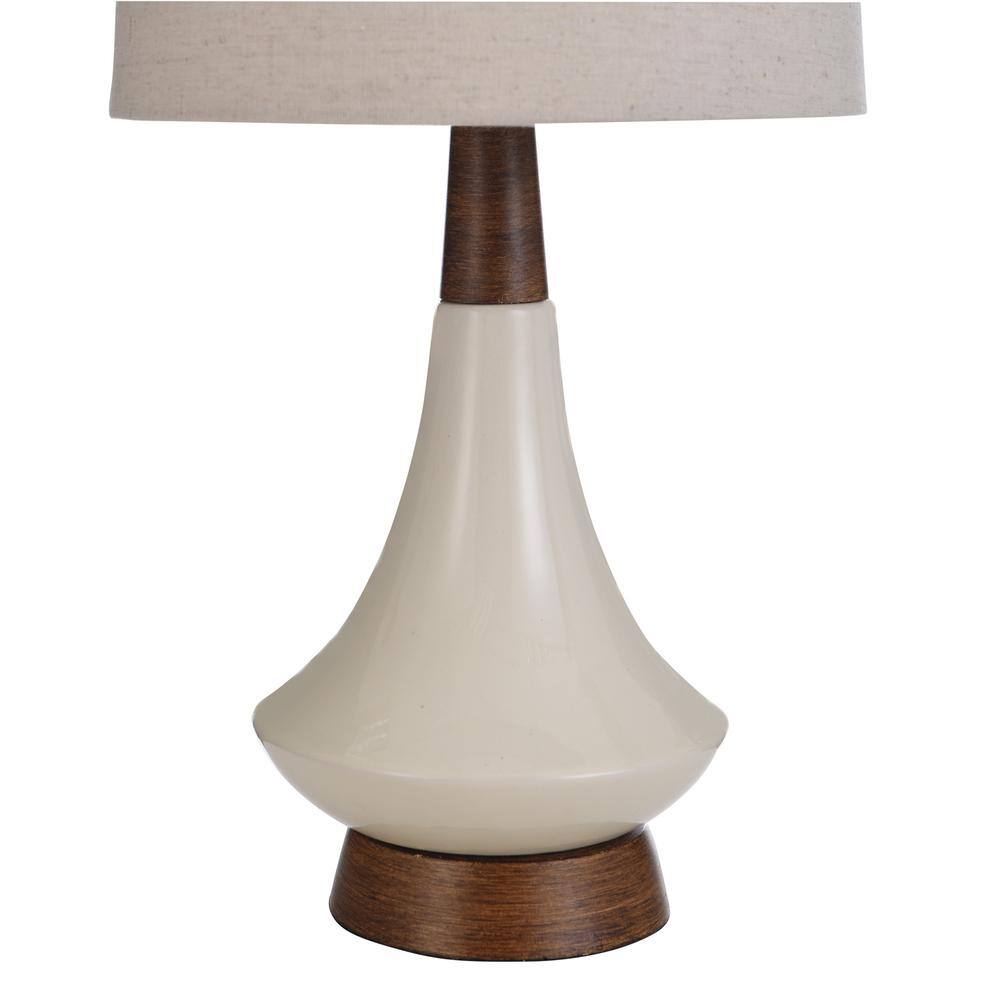 Cream Ceramic Table Lamp with Faux Wood Base and Oatmeal Shade