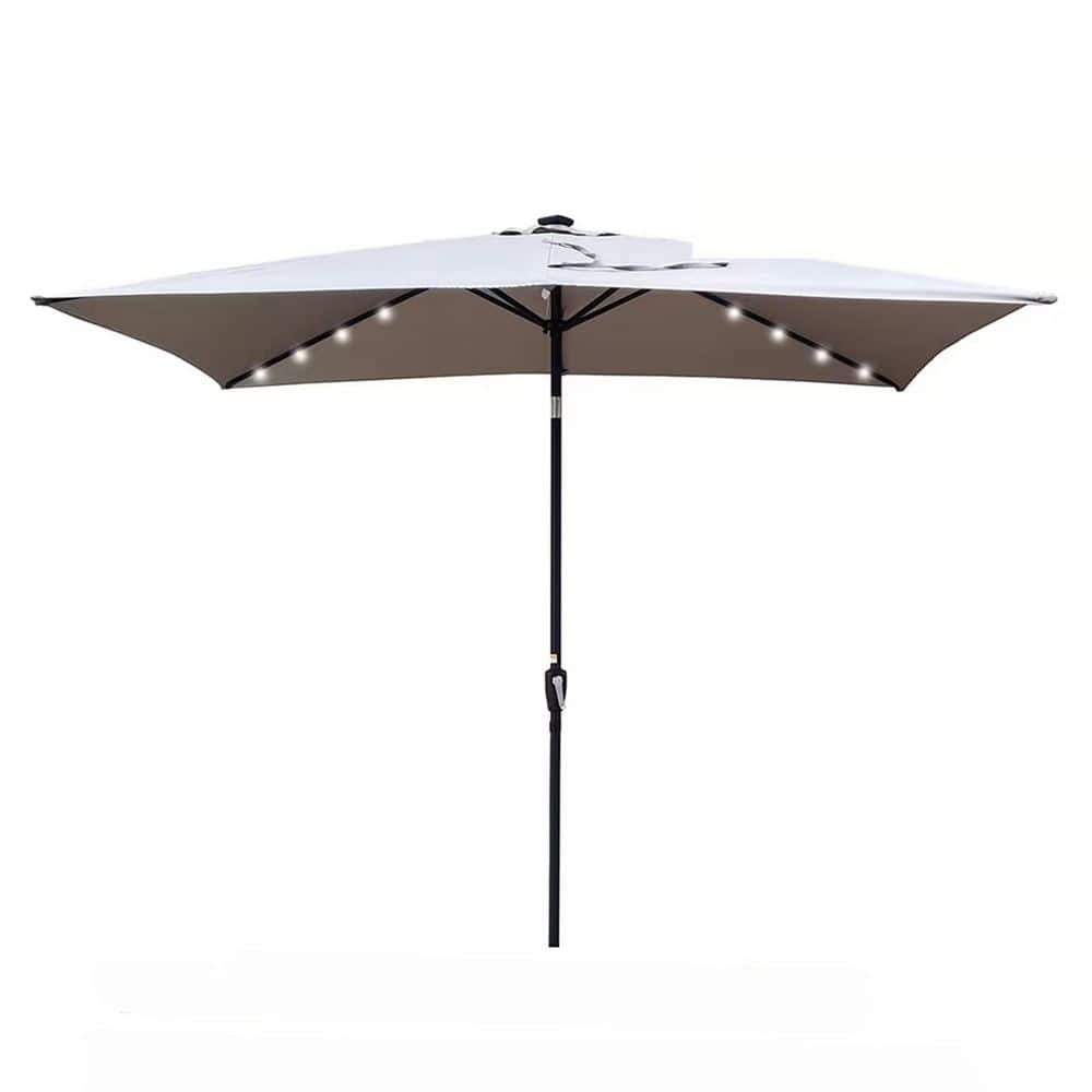 10 x 6.5 ft. Metal Ectangular Solar LED Lighted Outdoor Patio Umbrella with Crank and Push Button Tilt in Gray price history on PriceWatchPro