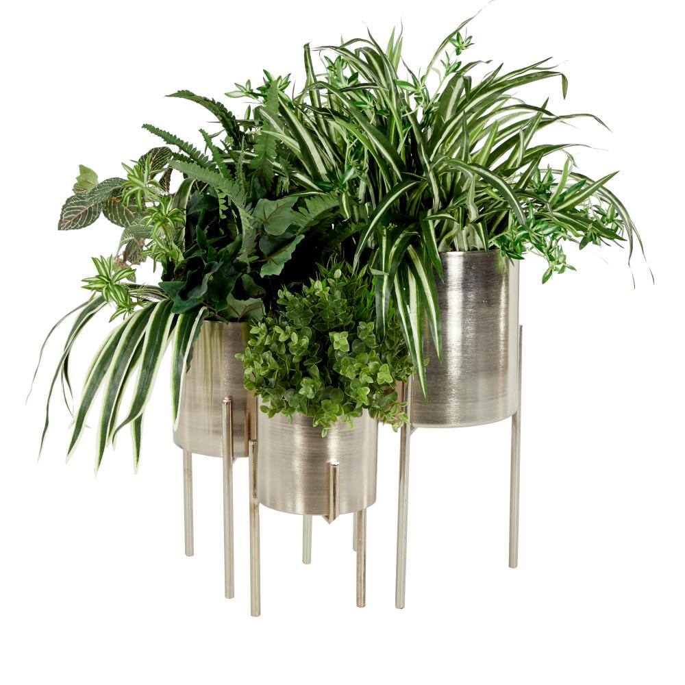 Elevated Trio Metallic Silver Iron Planters, Set of 3