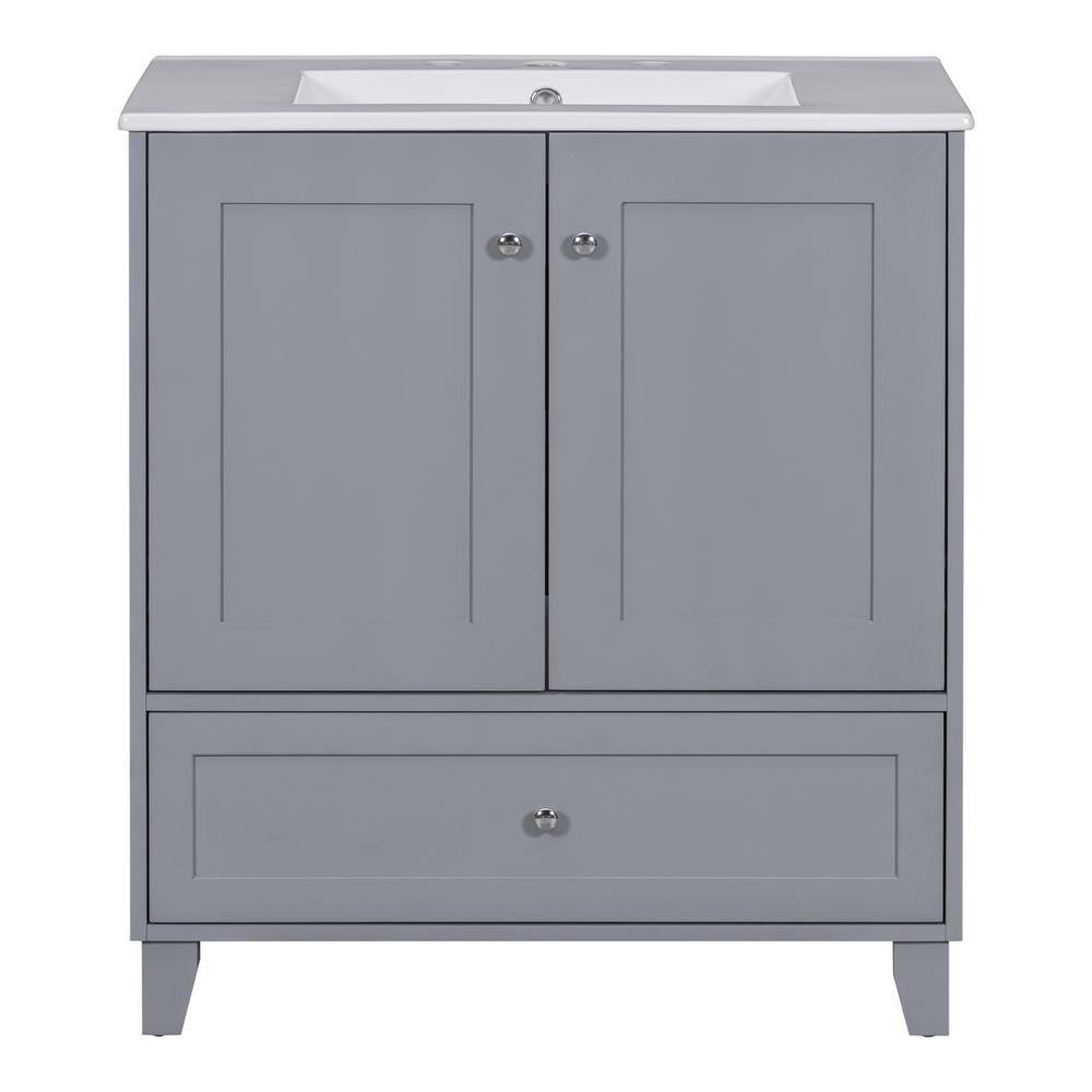 30 in. Single Sink Freestanding Gray Bath Vanity with White Ceramic Top, Adjustable Shelf price history on PriceWatchPro