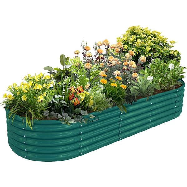 Unbranded 8 x 3 x 1.5 ft. Green Oval Galvanized Metal Raised Garden Beds