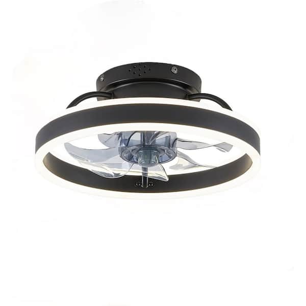 13 in. Black Flush Mount Ceiling Fan with Light and Remote, Low Profile Dimmable LED Fandelier for Bedroom