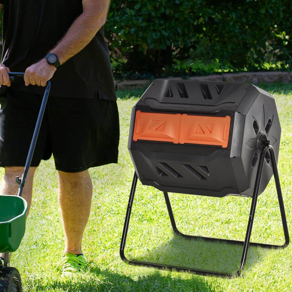 43 Gallon Orange and Black Outdoor Tumbler Composter