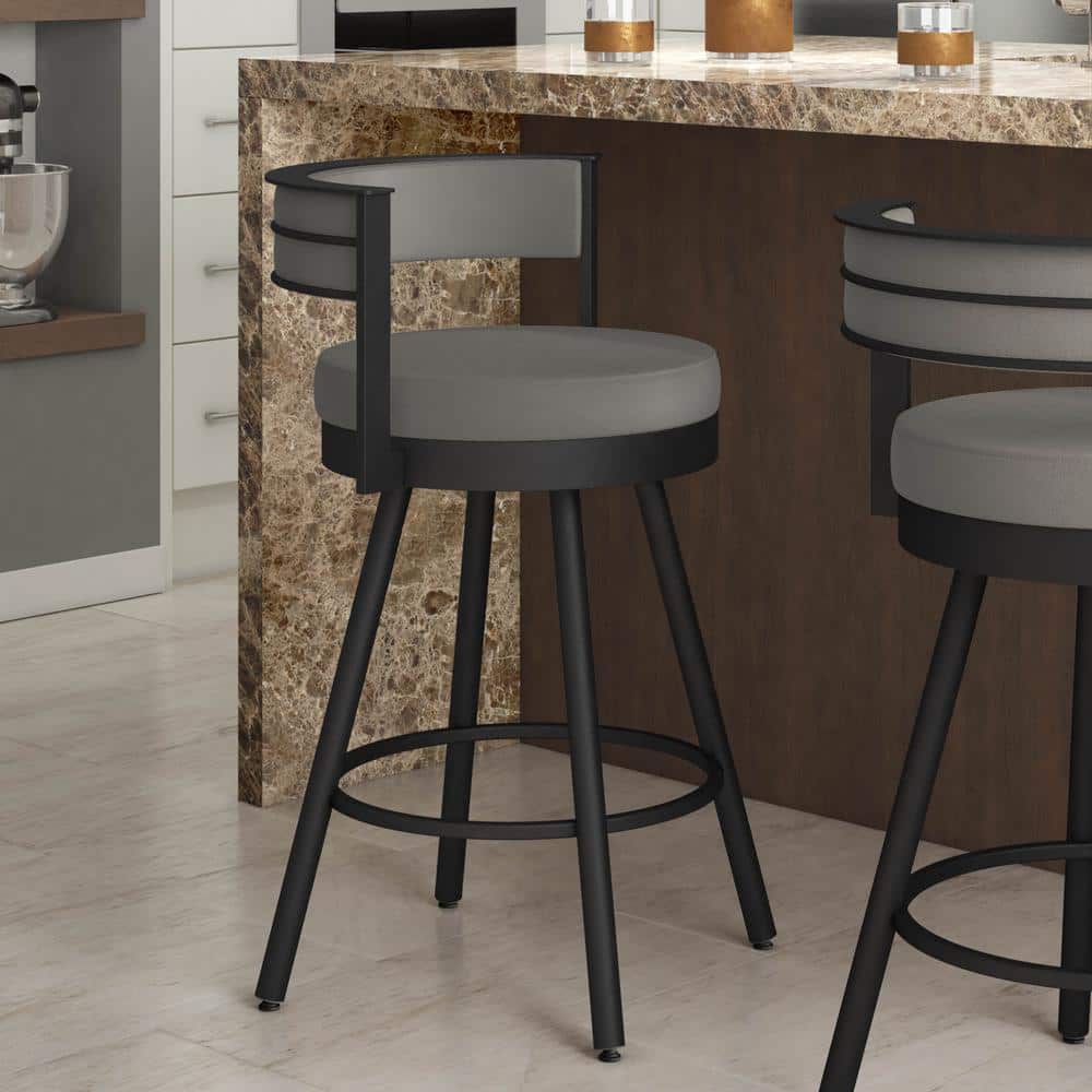 Eller 33.5" Modern Swivel Counter Stool in Taupe Grey Faux Leather