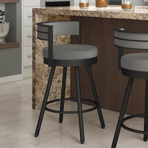 Eller 26 in. Taupe Grey Faux Leather / Black Metal Counter Stool