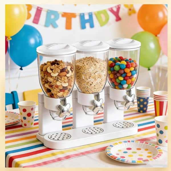 1 Piece Rotating Dry Food Dispensers, 3-Container Cereal Dispenser, 6L Dry Food Storage, for Candy, Nut, Coffee Beans