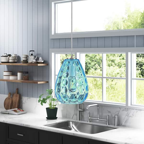 Aqua blue glass hot sale pendant light