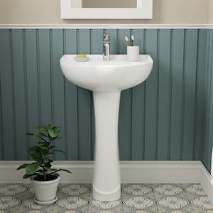 DeerValley Ally 26 5/8 in. Tall Modern U-Shape White Vitreous China Pedestal Bathroom Sink With Overflow