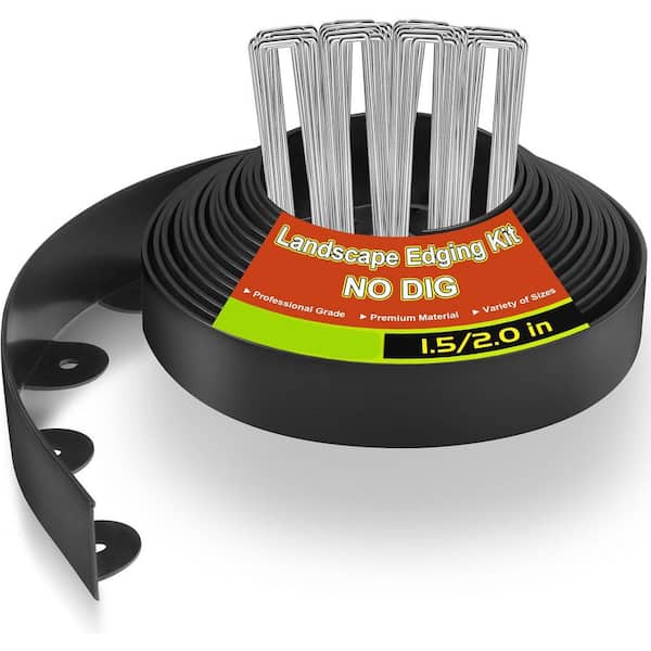 40 ft. x 2 in. Plastic Garden Edging with 40-Metal Spikes, Flexible Border for Lawn