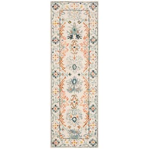 Aspen Ivory/Blue 2 ft. x 11 ft. Border Floral Geometric Runner Rug