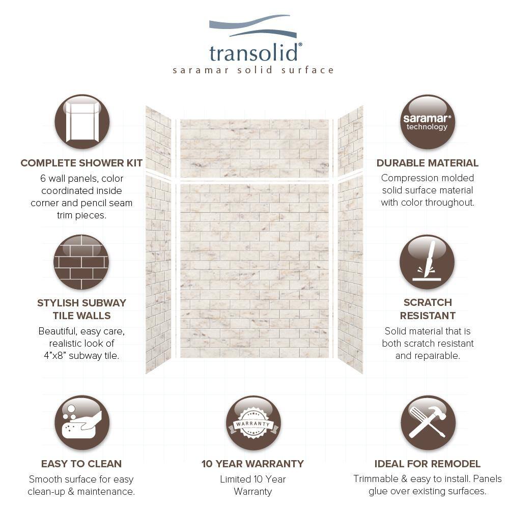 Biscotti Marble 60'' x 96'' Subway Tile Shower Wall Panels