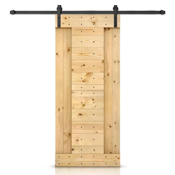CALHOME 30 in. x 84 in. Unfinished DIY Knotty Pine Wood Interior Sliding Barn Door with Hardware Kit