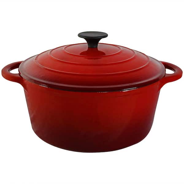 Sunnydaze Cast Iron Pre-Seasoned Pot with Red Enamel