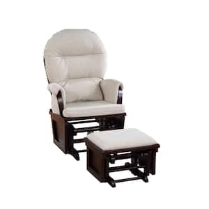 Espresso/Beige Baby Glider Wood Rocker and Ottoman Sets with Padded Armrests and Detachable Cushion