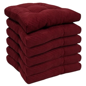 Fluffy Tufted Memory Foam Square 16 in. x 16 in. Non-Slip Indoor/Outdoor Chair Cushion with Ties, Burgundy (6-Pack)