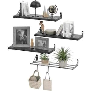 7.5 in. W x 17 in. D Floating Shelf, Wall Mounted Rustic Wood Shelves, Decorative Wall Shelf, Set of 3+1, Black