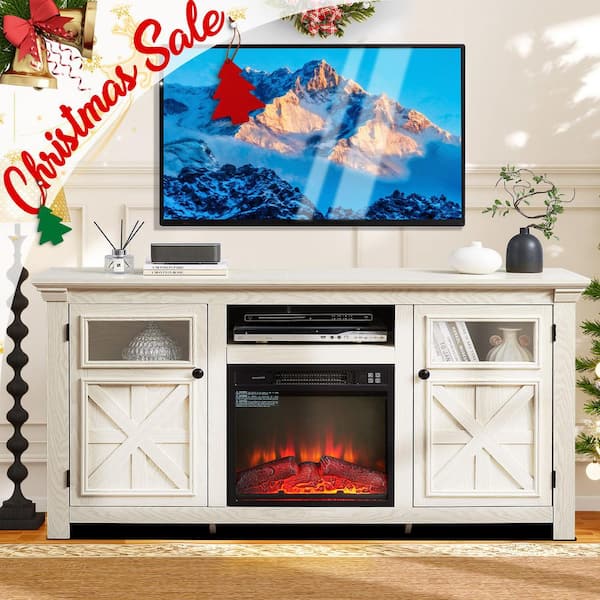 60 in. TV Stand with 18 in. fireplace insert 2 Doors Cabinet Farmhouse Cabinet, Farmhouse Barn Design