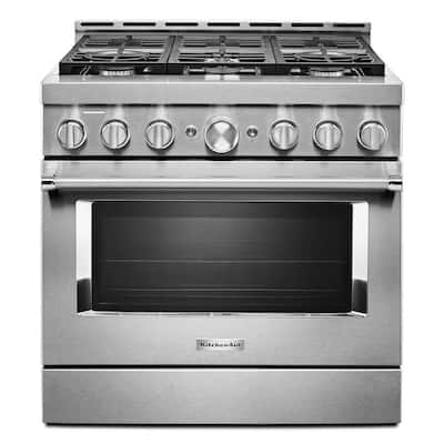 36 in. 5.1 cu. ft. Smart Commercial-Style Gas Range with Self-Cleaning and True Convection in Stainless Steel
