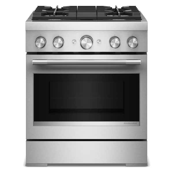 30 in. 4 Burners Freestanding Dual Fuel Range in Stainless Steel with No Preheat Air Fry Mode