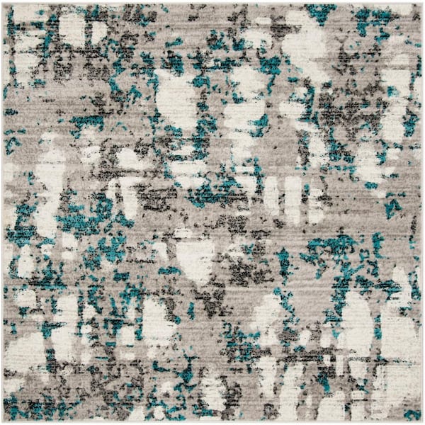 SAFAVIEH Skyler Gray/Blue 7 ft. x 7 ft. Square Abstract Area Rug