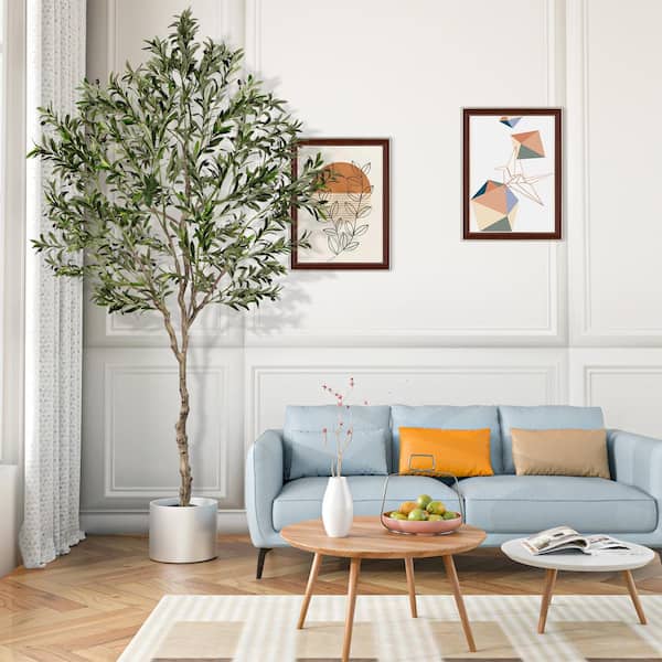New Year Trees 8 ft. Artificial Olive Tree 96 in. Fake Plants w/ Black Pot Indoor Outdoor Bedroom Living Room Office Dec
