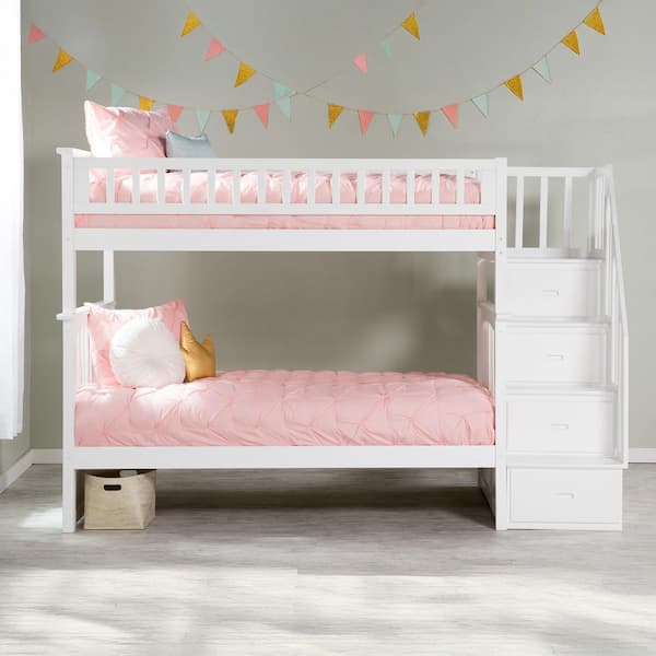 AFI Columbia Staircase Bunk Bed Twin over Twin in White AB55602