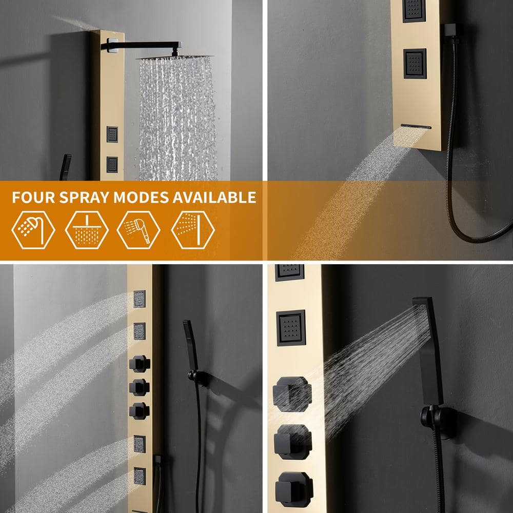55'' Black and Gold Stainless Steel Shower Panel System