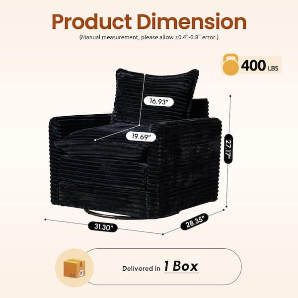 wanderout × yool yo chair black Allwex YOYO Black Plush Corduroy Swivel Accent Chair with 360