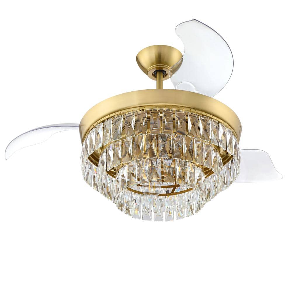 Satin Brass 42" Ceiling Fan with Clear Glass Chandelier